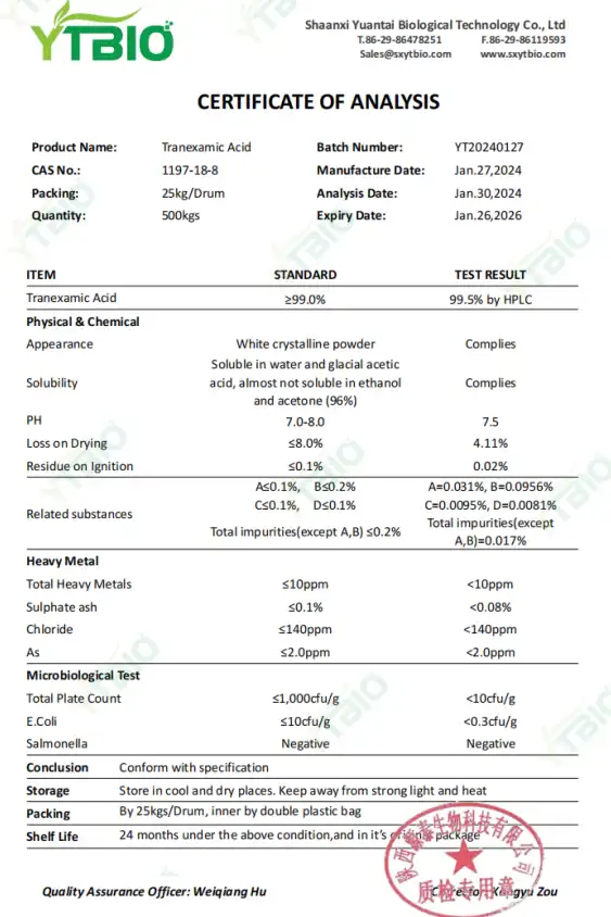 coa of Pure Tranexamic Acid Powder.png coa of Pure Tranexamic Acid Powder.png